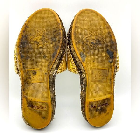 Authentic Gucci Quilted Leather Espadrille Sandals Size 35,5 Gold Color - Picture 13 of 13